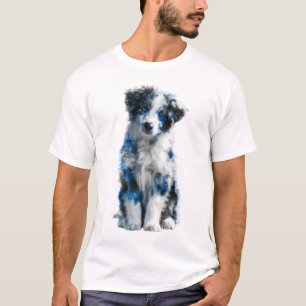 T-shirt Chiots Border Collie Blue Merle Yeux Bleus Hommes