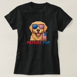 T-shirt Chiots Patriotes Golden Retriever Drapeau USA Patr