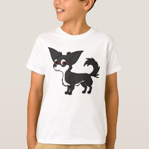 T-shirt Chiwawa blanc et noir avec de longs cheveux