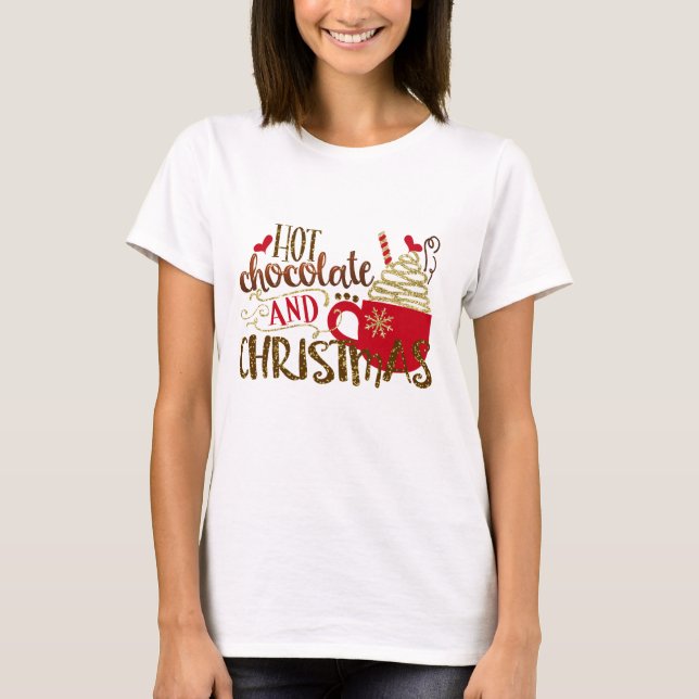 T-shirt Chocolat chaud et Noël Parties scintillant de vaca (Devant)