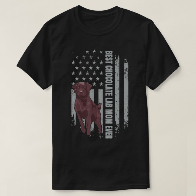 T-shirt Chocolat Lab Maman American Flag Brown Labrador Re (Design devant)