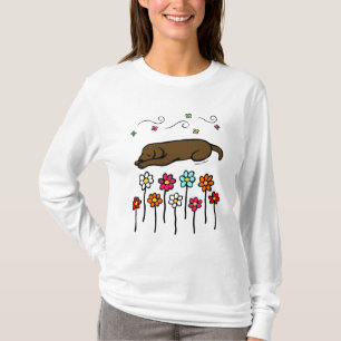 T-shirt Chocolat Labrador dormant dans le jardin