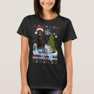 T-shirt Chocolat Labrador Santa Hat Vilain Noël