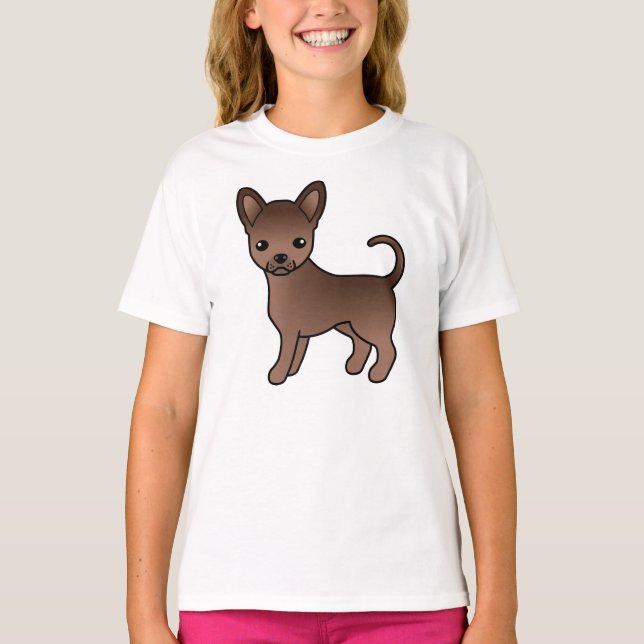T-shirt Chocolat Smooth Coat Chihuahua mignon caricaturant (Devant)