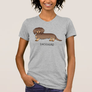 T-shirt Chocolat & Tan Poil Long Chien Teckel & Texte