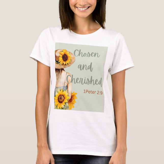 T-shirt "Choisi et chéri" avec vers biblique et fille (Devant)