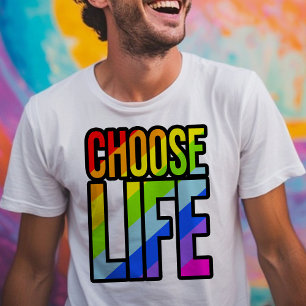 T-shirt Choisissez la vie coloré arc-en-ciel slogan de tex