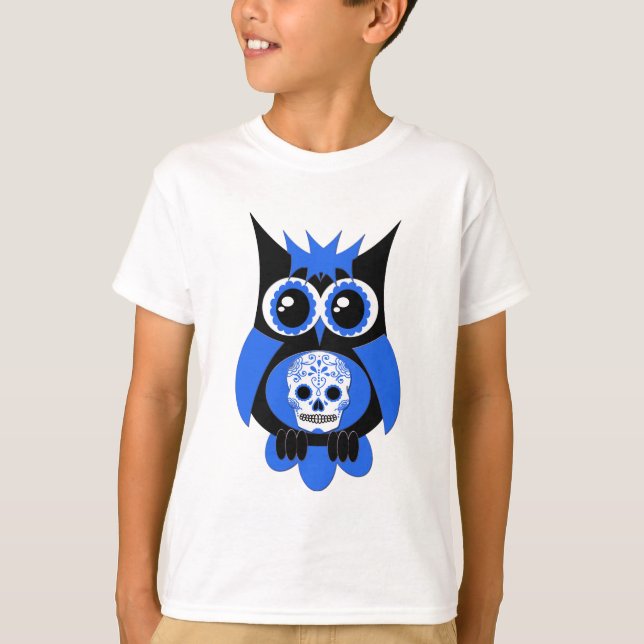 T-shirt Chouette à crâne bleu sucre (Devant)