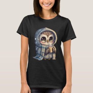 T-shirt Chouette à gros yeux mignonne tenant un café