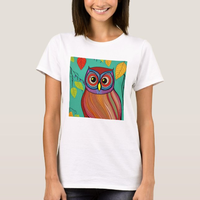 T-shirt Chouette Abstraite aux couleurs éclatantes (Devant)