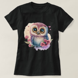 T-shirt Chouette Aquarelle Entourée De Fleurs Vibrantes