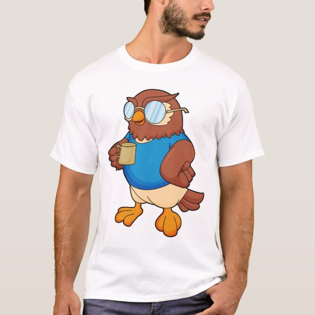 T-shirt Chouette avec tasse de café (Devant)