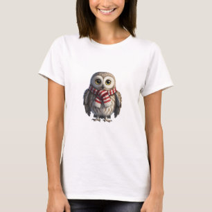 T-shirt Chouette bébé mignonne portant une écharpe rayée