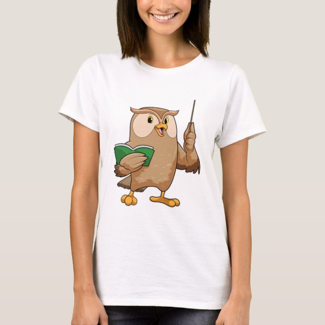 T-shirt Chouette comme enseignant avec livre et pointeur (Devant)