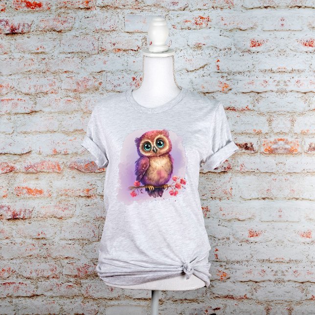 T-shirt Chouette d'aquarelle mignonne perchée sur la branc (Créateur téléchargé)
