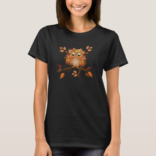 T-shirt Chouette d'automne mignonne sur une branche (Devant)