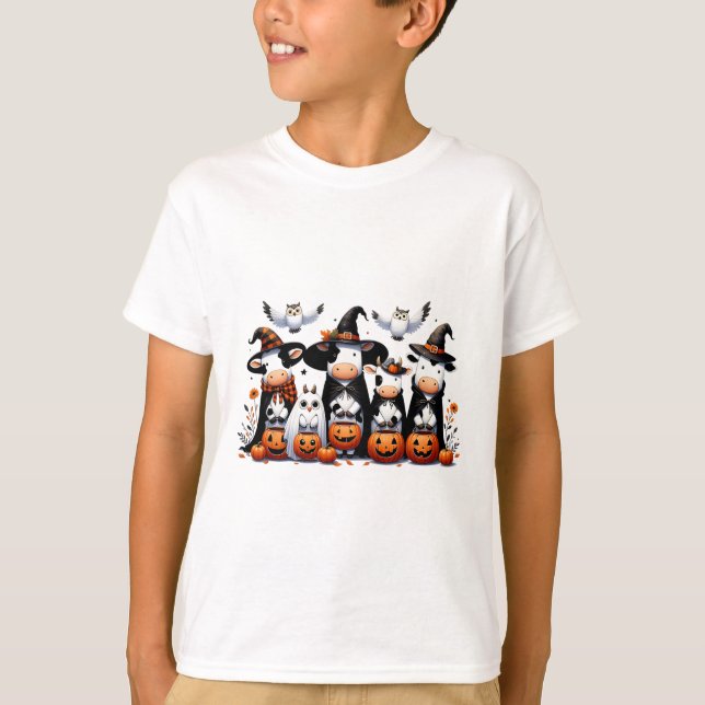 T-shirt Chouette fantôme Vaches Halloween Animaux Vache Lo (Devant)