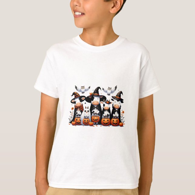 T-shirt Chouette fantôme Vaches Halloween Animaux Vache Lo (Devant)