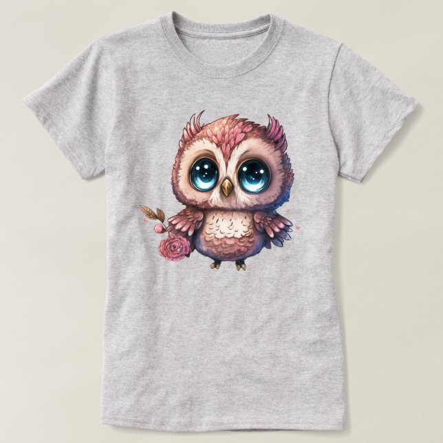 T-shirt Chouette rose Avec Illustration Fleur (Design devant)