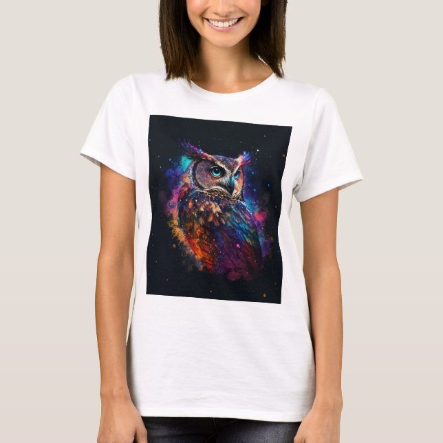 T-shirt Chouette spatiale colorée (Devant)