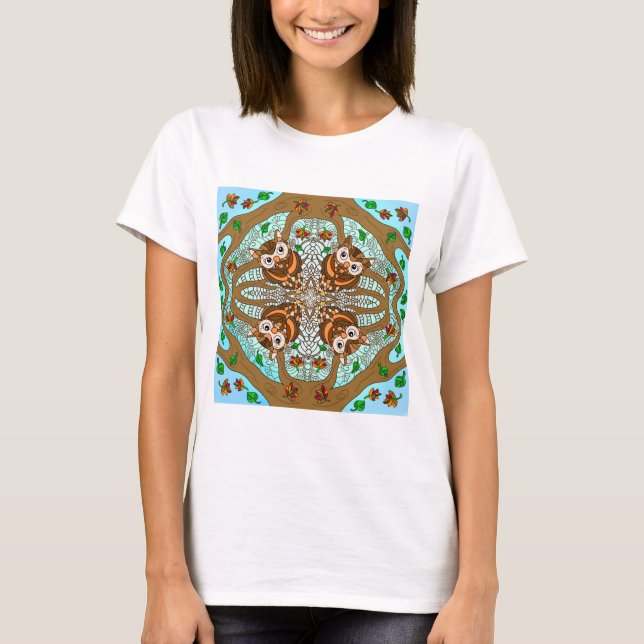 T-shirt Chouette tirée à la main Mandala (Devant)