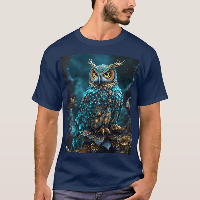 T-shirt Chouette Turquoise en laiton Imaginaire (Devant)