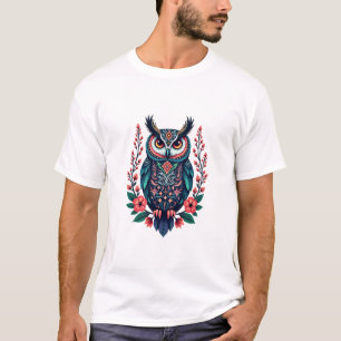 T-shirt Chouette vibrante avec détails floraux