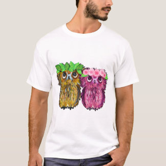 T-shirt Chouettes à la couronne de fleurs