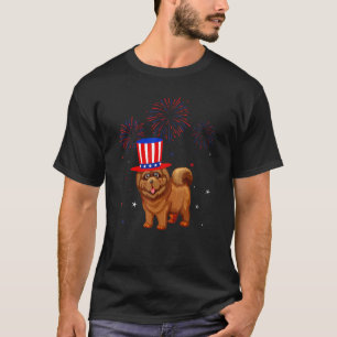 T-shirt Chow Chow Chien Rouge Blanc Bleu Feu d'artifice Dé