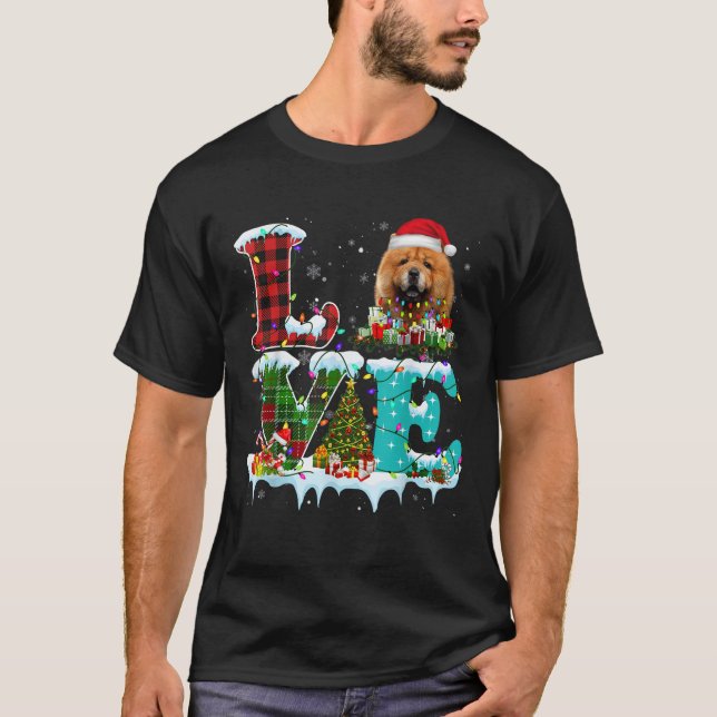 T-shirt Chow Chow Christmas Tree Lights Santa Dog Xmas  (Devant)