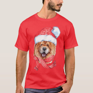 T-shirt Chow Chow Santa Hat Red Scarf Cute Dog Lover Chris