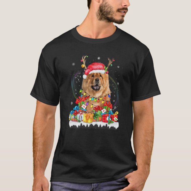 T-shirt Chow Chow Santa Hat Reindeer Feux de Noël Paja (Devant)