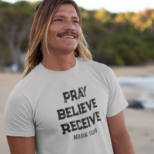 T-shirt chrétien pour hommes « Priez, Croyez, Rece
