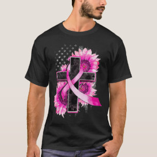 T-shirt Chrétienne Croix rose Ribbon Sunflower Cance du se