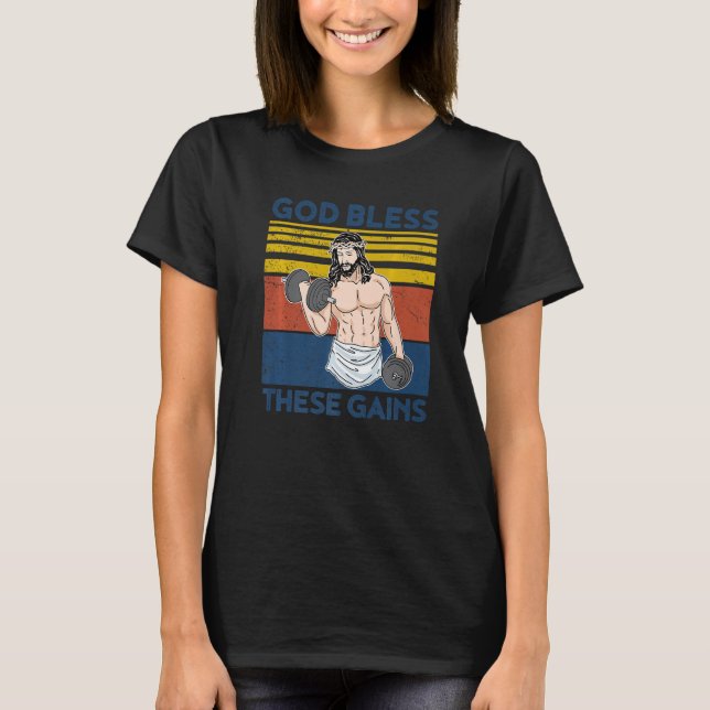 T-shirt Christian Athlète Vêtements Gym Dieu Bénir Ces Gai (Devant)