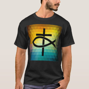 T-shirt Christian Cross and Jesus Fish Symbol