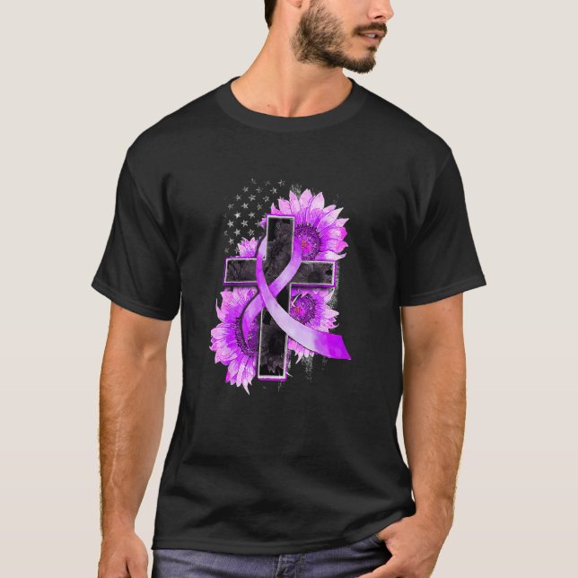T-shirt Christian Cross Sunflower Purple Support Alzheimer (Devant)