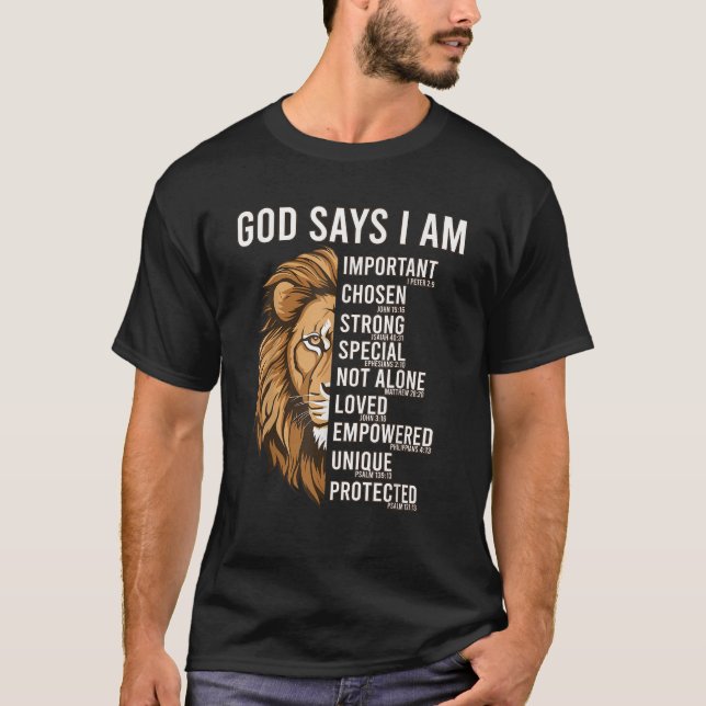 T-shirt Christian God Says I Am Lion Bible Verse Jesus Ble (Devant)
