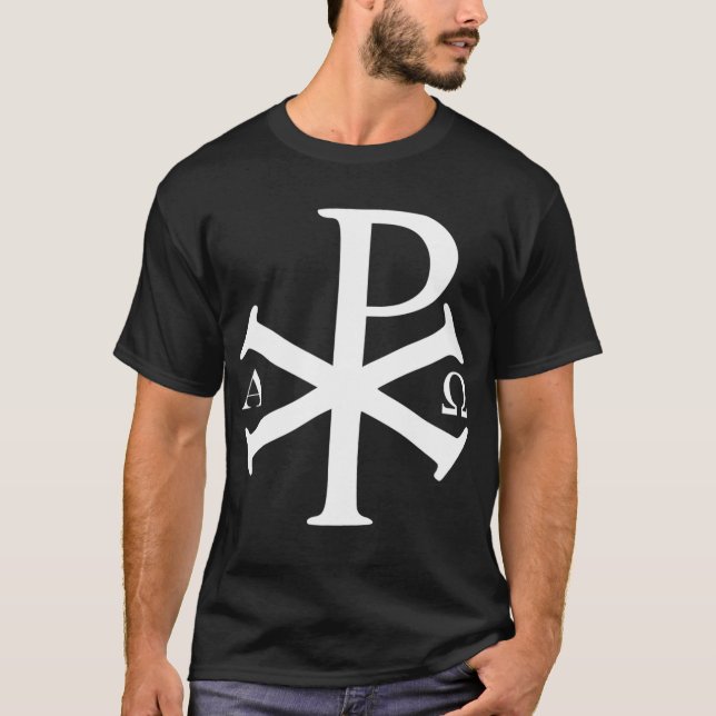 T-shirt Christian History Alpha Omega Chi Rho byzantine Ch (Devant)