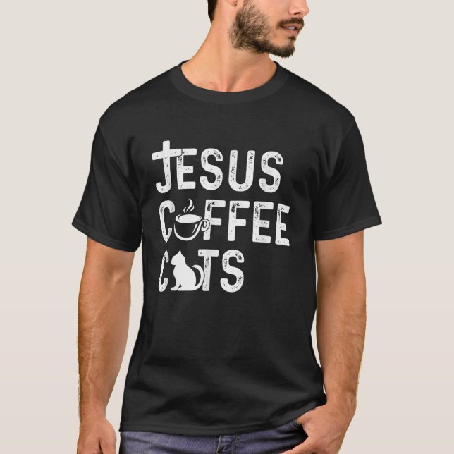 T-shirt Christian Jesus Coffee Cats Religed Cat Caffeine (Devant)