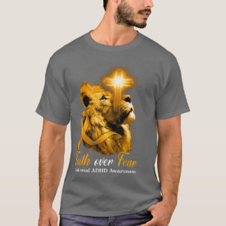 T-shirt Christian Lion Cross Faith sur la peur TDAH nation