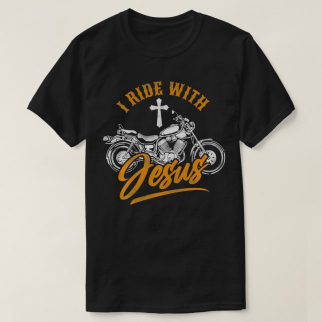 T-shirt Christian Motorcycle Biker Je Ride Avec Jesus Fait (Design devant)