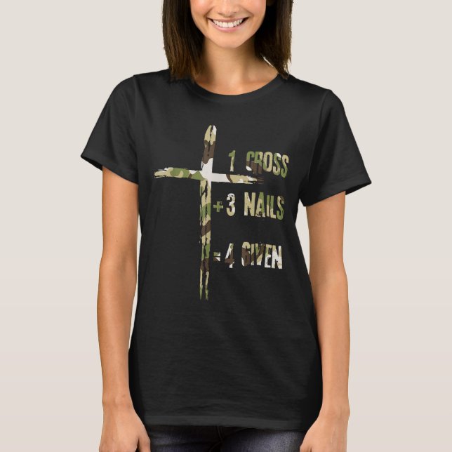 T-shirt Christian One Cross Plus Three Nails Equals Forgiv (Devant)