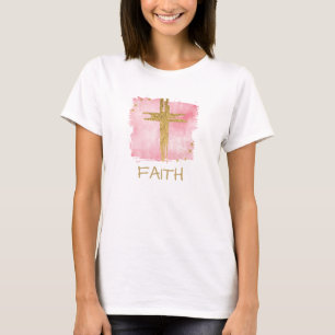 T-shirt *~* Christian PinK Cross Gold Parties scintillant 