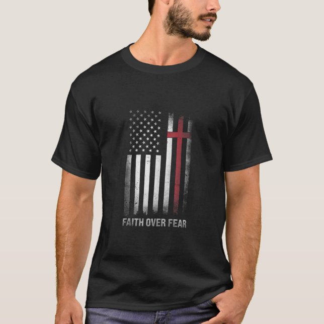 T-shirt Christian US USA Flag American Christ Faith Over F (Devant)