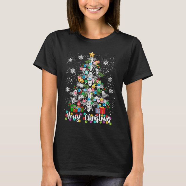 T-shirt Christmas 2022  Bee Christmas Light Tree Bee Xmas (Devant)