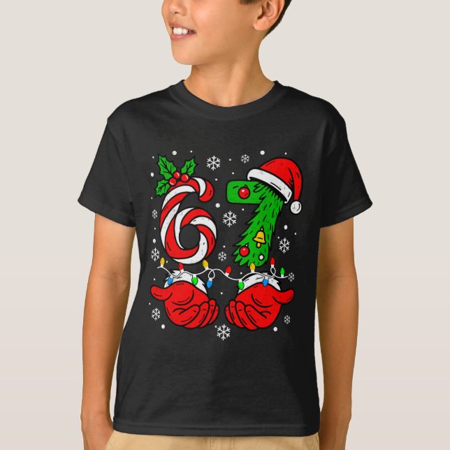 T-shirt Christmas 67 Candy Cane Six Seven Meme Lights Sant (Devant)