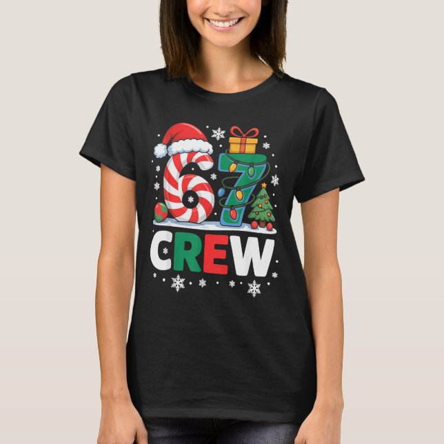 T-shirt Christmas 67 Crew Brainrot Candy Cane Lights  (Devant)