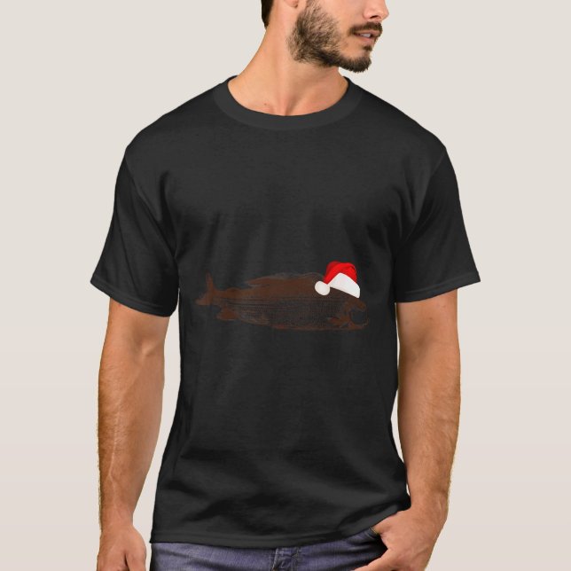 T-shirt Christmas B Fishing Wearing Santa Hat  (Devant)