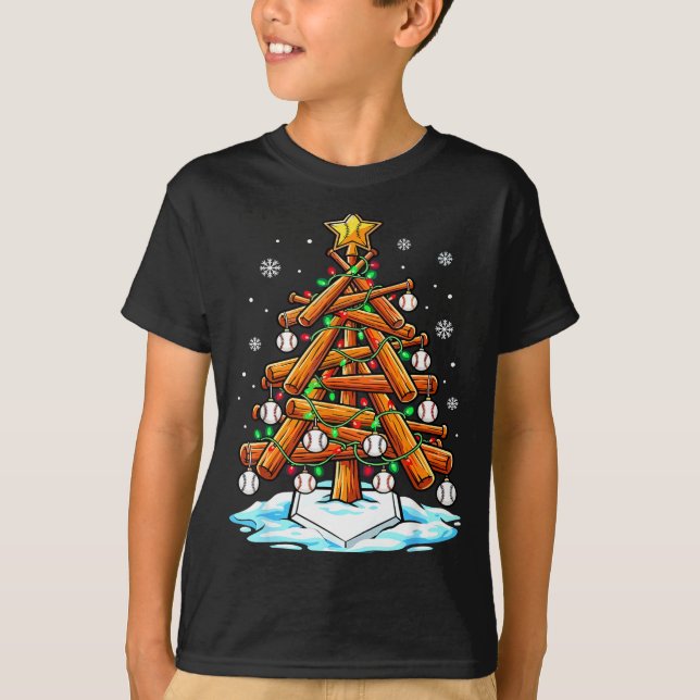 T-shirt Christmas Baseball Tree Lights Xmas  (Devant)